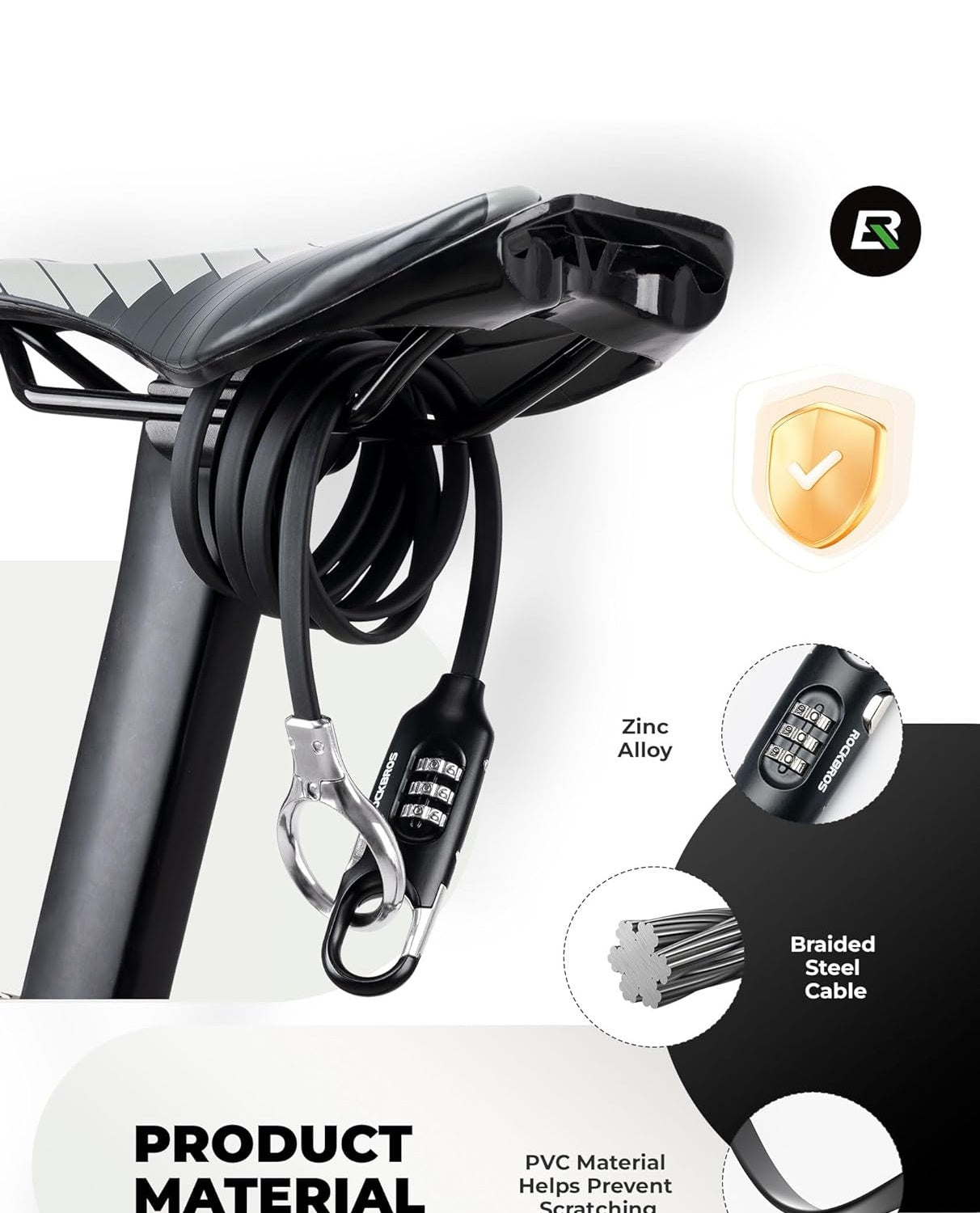 ROCKBROS blocare biciclete cablu blocare 150cm cu cod numeric antifurt pentru biciclete scooter carucior bebelusi rosu/negru
