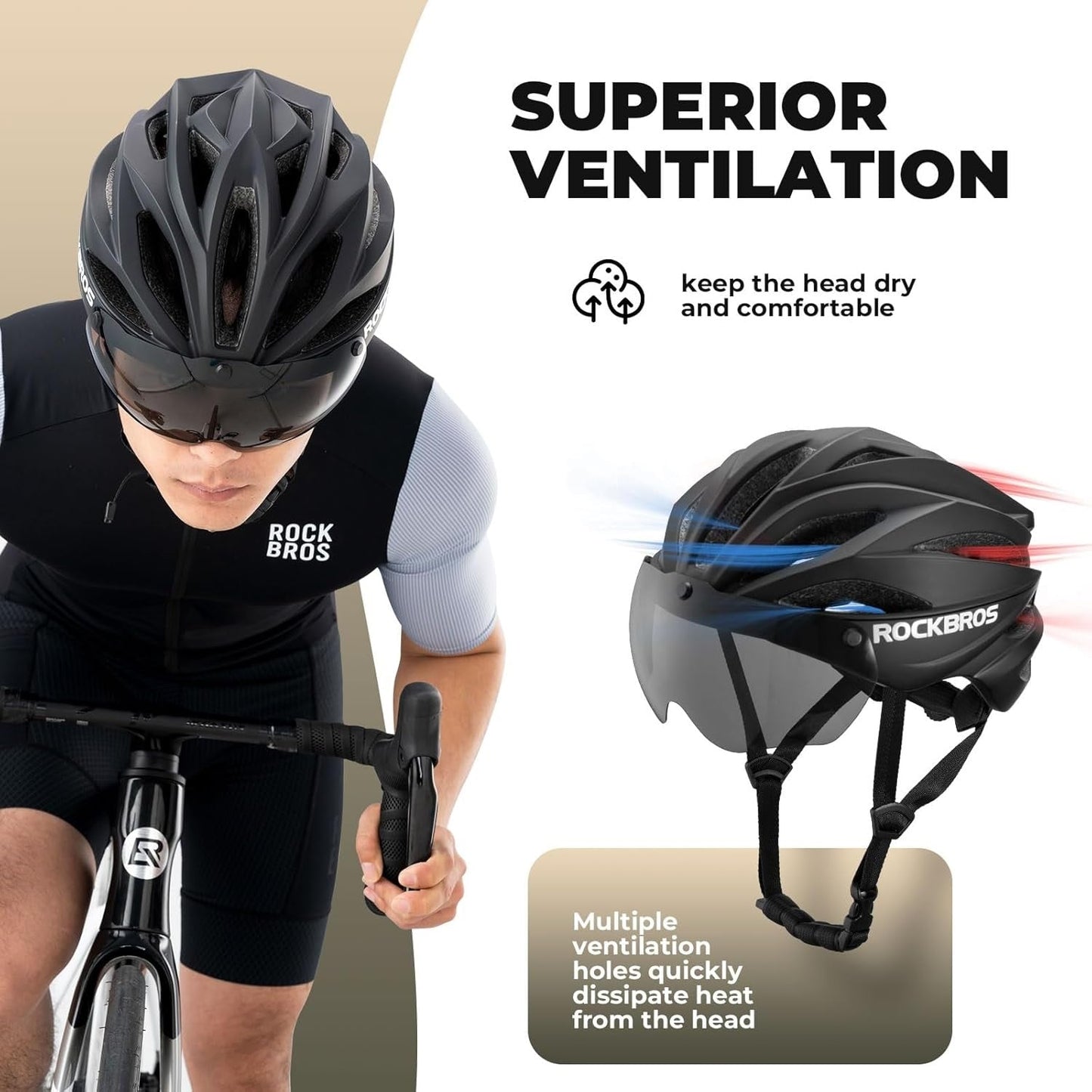 Casca de bicicleta pentru adulti ROCKBROS cu vizor Magnetic detasabil Respirabil Ajustabil pentru barbati si femei 58-62cm