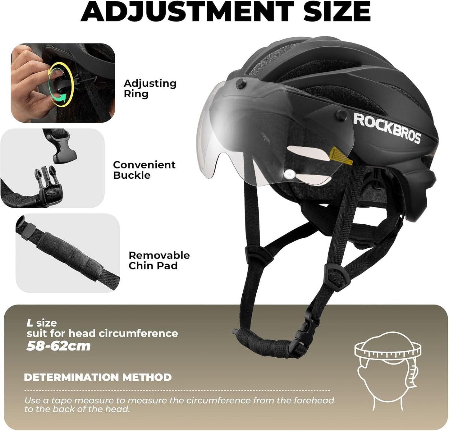 Casca de bicicleta pentru adulti ROCKBROS cu vizor Magnetic detasabil Respirabil Ajustabil pentru barbati si femei 58-62cm