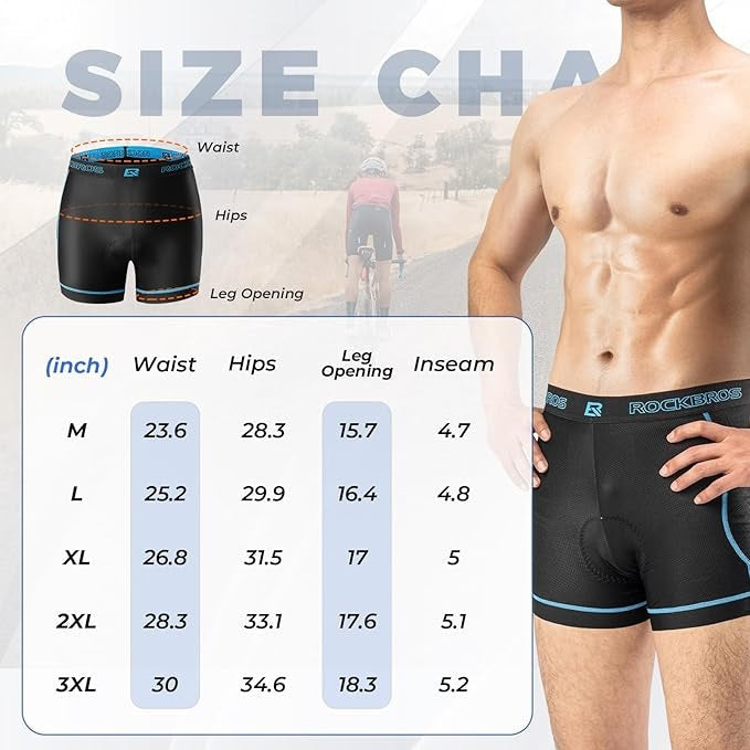 ROCKBROS Pantaloni scurți de ciclism pentru bărbați cu căptușeală de scaun 4D Lenjerie de corp de ciclism respirabilă Lenjerie de corp de bicicletă căptușită Scurtă elastică MTB Bicicleta de drum M-3XL