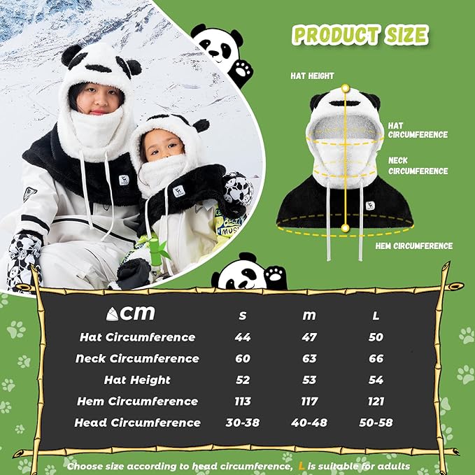 Masca de schi cu balaclava de iarna Qunature pentru copii si parinti masti integrale cu design panda balaclava pentru activitati in aer liber de toamna si iarna, cum ar fi schi, motociclism, ciclism
