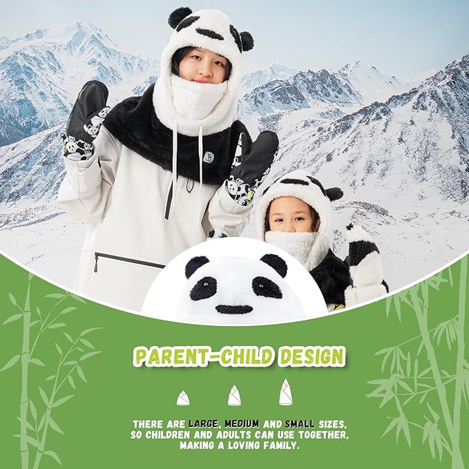 Masca de schi cu balaclava de iarna Qunature pentru copii si parinti masti integrale cu design panda balaclava pentru activitati in aer liber de toamna si iarna, cum ar fi schi, motociclism, ciclism
