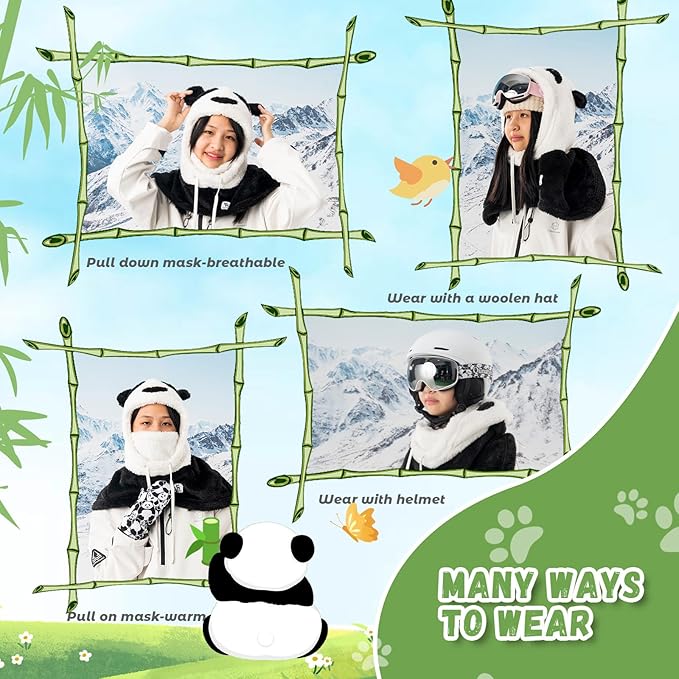 Masca de schi cu balaclava de iarna Qunature pentru copii si parinti masti integrale cu design panda balaclava pentru activitati in aer liber de toamna si iarna, cum ar fi schi, motociclism, ciclism