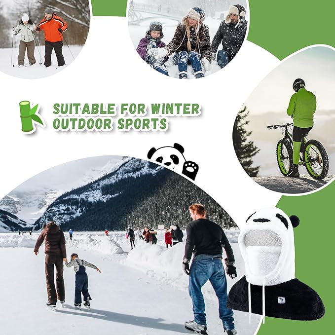Masca de schi cu balaclava de iarna Qunature pentru copii si parinti masti integrale cu design panda balaclava pentru activitati in aer liber de toamna si iarna, cum ar fi schi, motociclism, ciclism