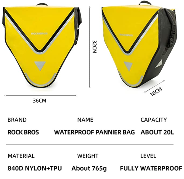 ROCKBROS AS-001-3Y Genți pentru portbagaj Geanta Valoara 20L Galben/Negru Aur