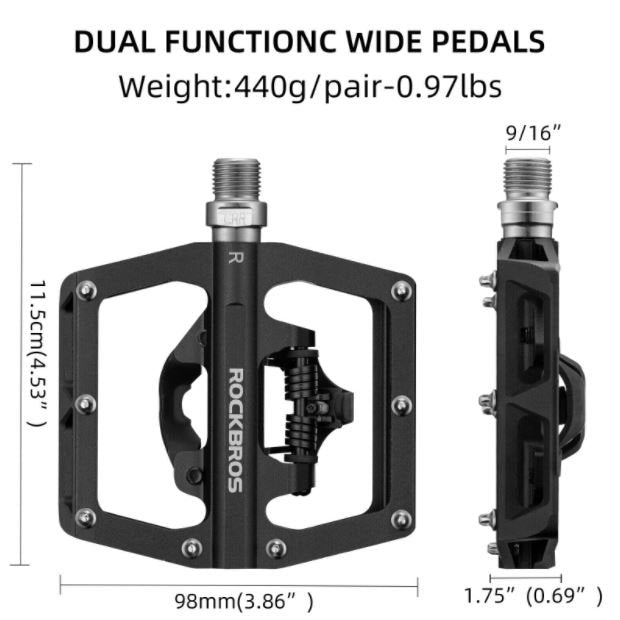 ROCKBROS pedale biciclete pedale clipless jumatate platforma cu pedale SPD 9/16 inch negru