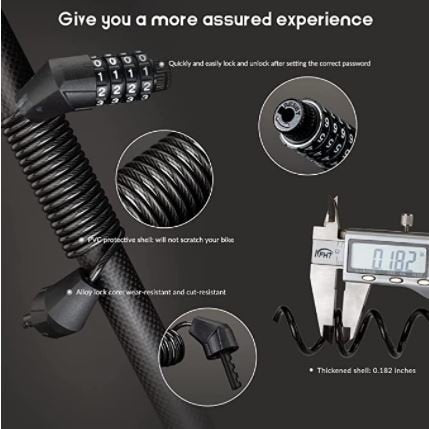 Încuietori pentru căști ROCKBROS încuietoare cablu din oțel 150 cm/4,6 mm încuietoare cu combinație din zinc și PVC